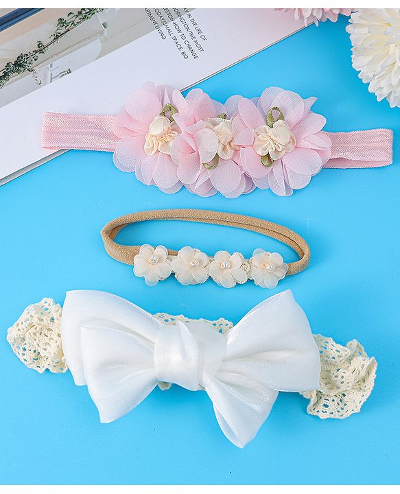 Babyhug Free Size Headbands with Floral & Bow Pack of 3 - Multicolor