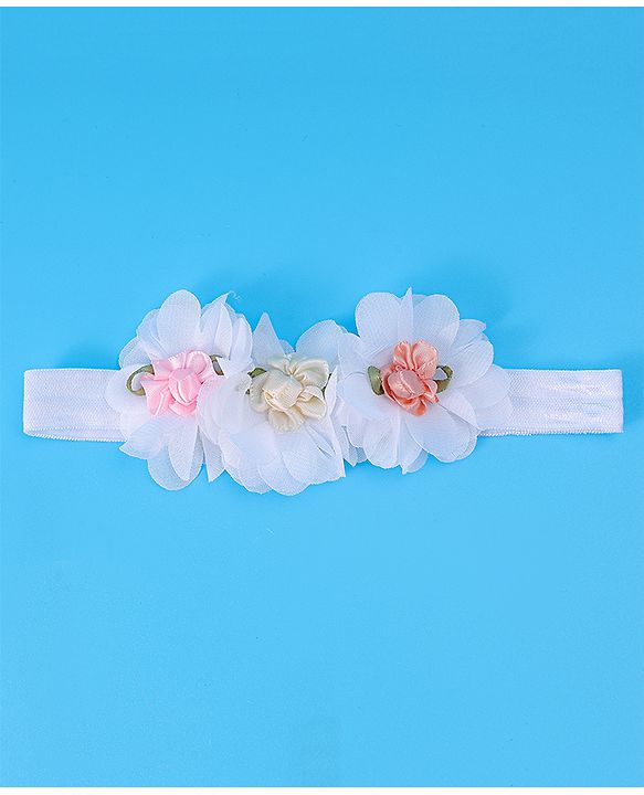 Babyhug Bow & Floral Applique Headband  Pack of 3 Print - White & Pink