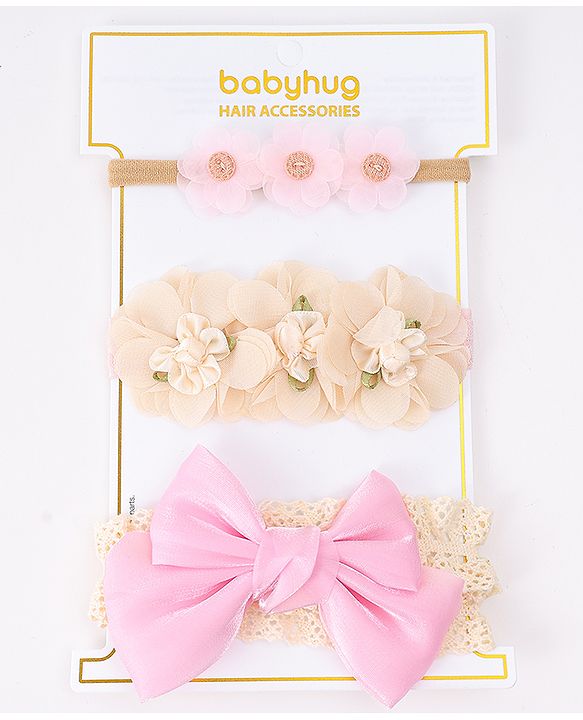 Babyhug Headbands with Floral Applique Pack of 3 - Pink & Peach