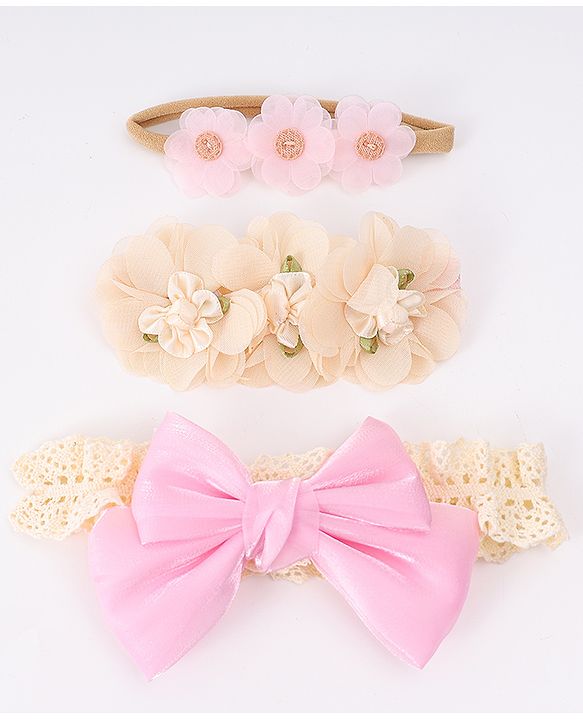 Babyhug Headbands with Floral Applique Pack of 3 - Pink & Peach
