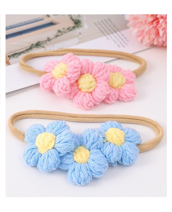 Babyhug Headbands with Floral Applique Pack of 2 - Blue and Pink