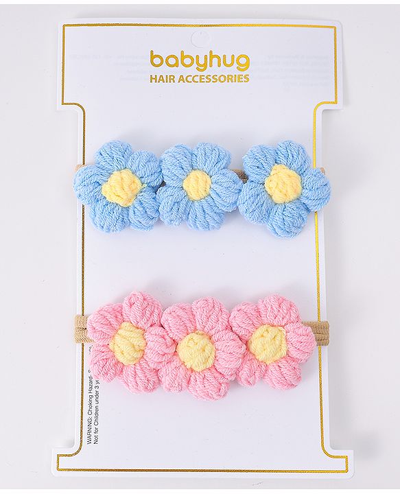 Babyhug Headbands with Floral Applique Pack of 2 - Blue and Pink