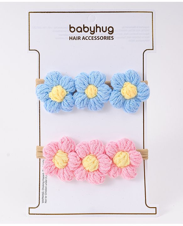 Babyhug Headbands with Floral Applique Pack of 2 - Blue and Pink