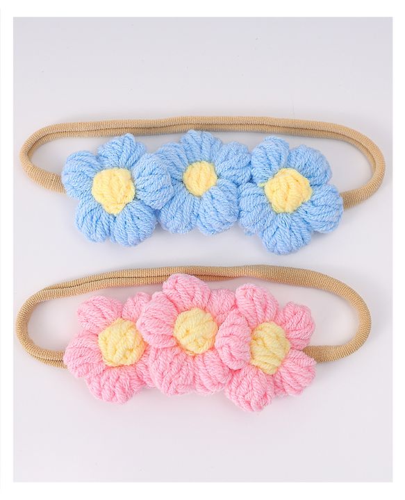 Babyhug Headbands with Floral Applique Pack of 2 - Blue and Pink