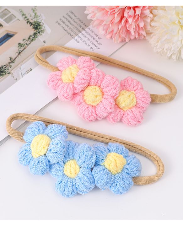 Babyhug Headbands with Floral Applique Pack of 2 - Blue and Pink