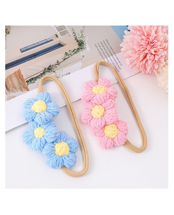 Babyhug Headbands with Floral Applique Pack of 2 - Blue and Pink