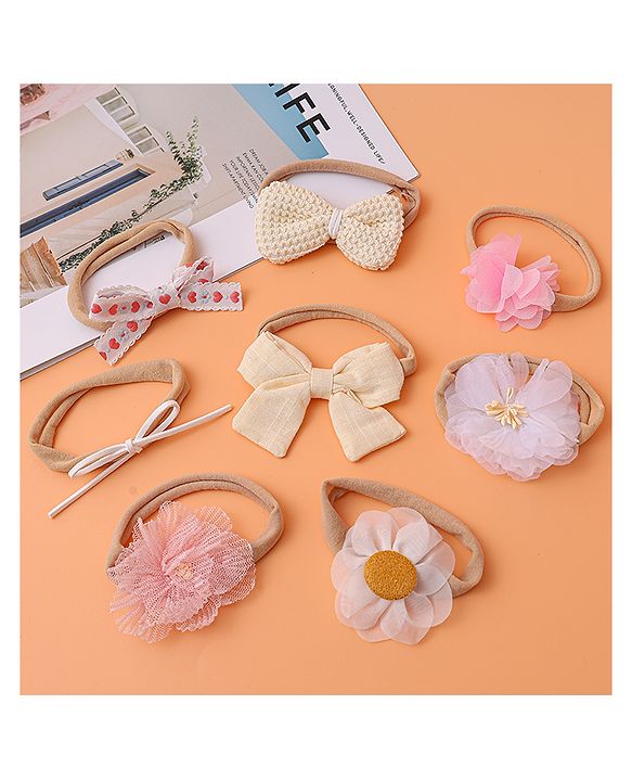 Babyhug Free Size Headbands With Floral & Bow Applique Pack Of 8 - Multi Colour