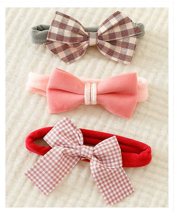 Babyhug Headbands with Bow Applique Pack of 3 - Pink and Red