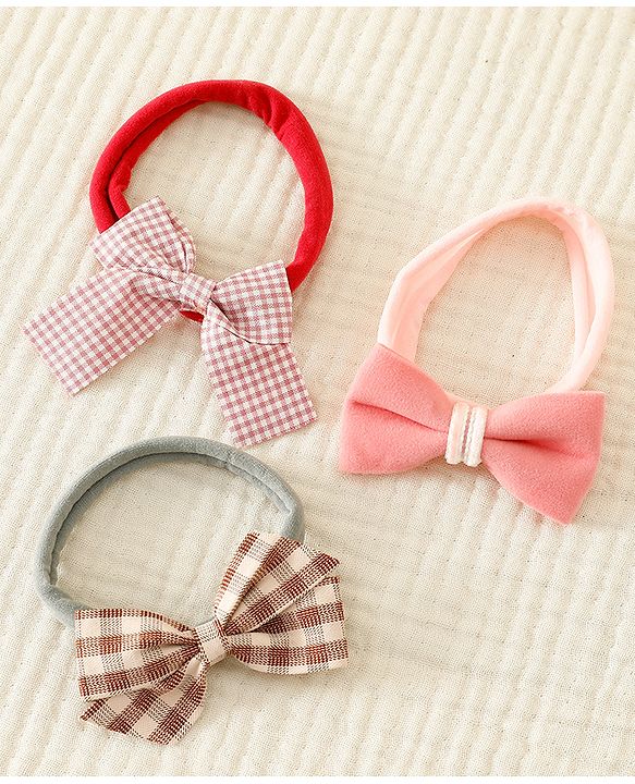 Babyhug Headbands with Bow Applique Pack of 3 - Pink and Red