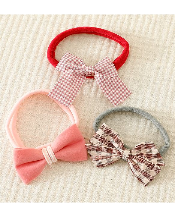 Babyhug Headbands with Bow Applique Pack of 3 - Pink and Red
