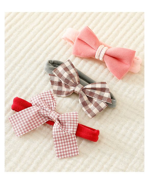 Babyhug Headbands with Bow Applique Pack of 3 - Pink and Red