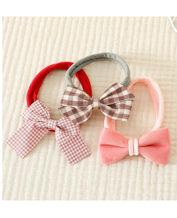 Babyhug Headbands with Bow Applique Pack of 3 - Pink and Red