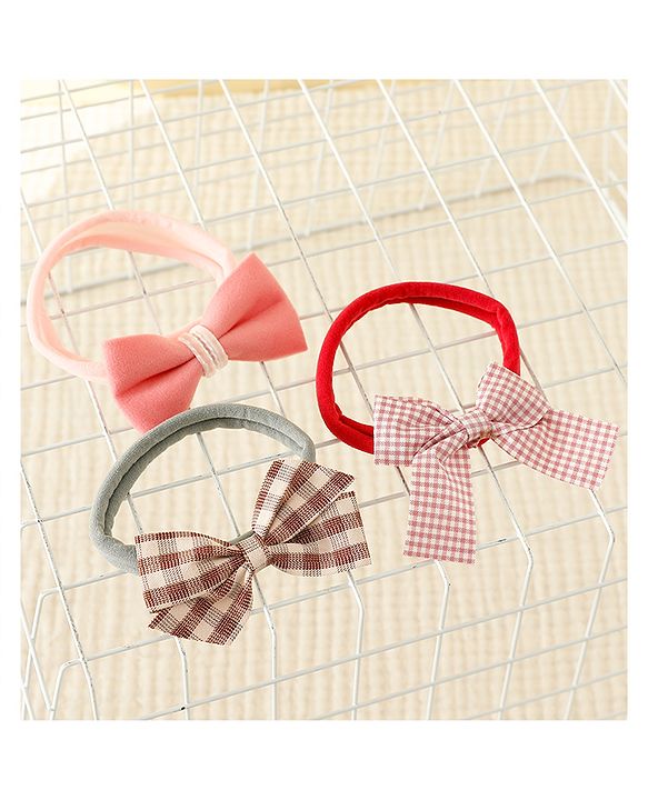 Babyhug Headbands with Bow Applique Pack of 3 - Pink and Red