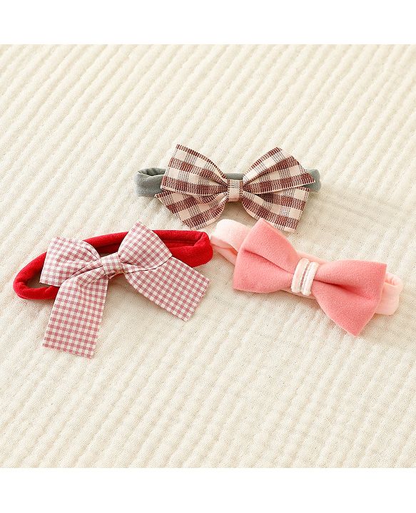 Babyhug Headbands with Bow Applique Pack of 3 - Pink and Red