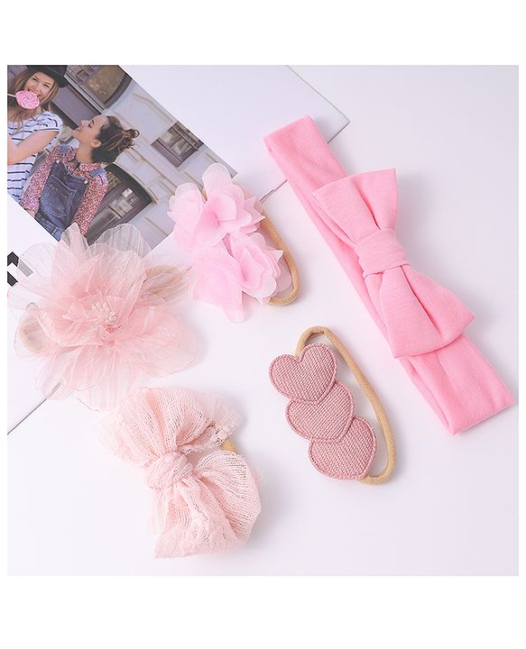 Babyhug  Free Size Headband and Rubber Bands  Combo Pack of 5 - Pink
