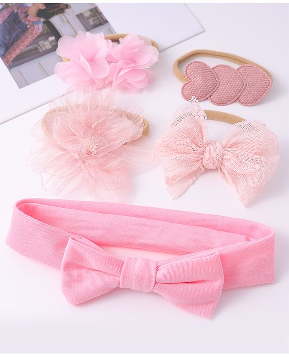Babyhug  Free Size Headband and Rubber Bands  Combo Pack of 5 - Pink