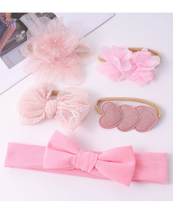 Babyhug  Free Size Headband and Rubber Bands  Combo Pack of 5 - Pink