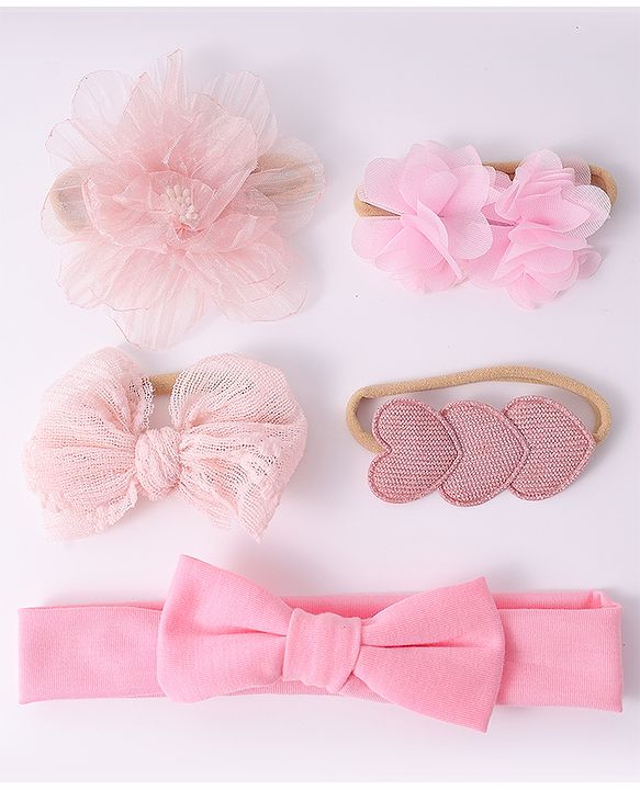 Babyhug  Free Size Headband and Rubber Bands  Combo Pack of 5 - Pink