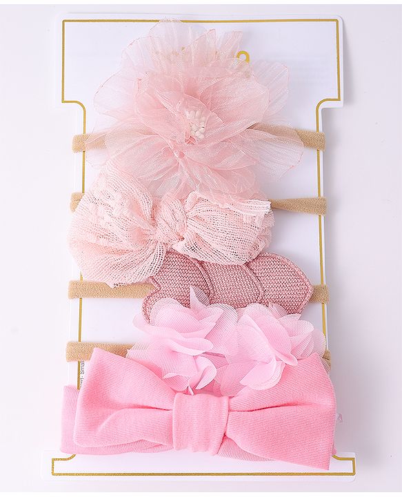 Babyhug  Free Size Headband and Rubber Bands  Combo Pack of 5 - Pink