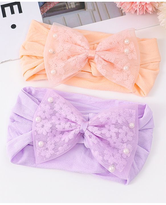 Babyhug Headbands with Bow Applique Pack of 2 - Peach & Purple
