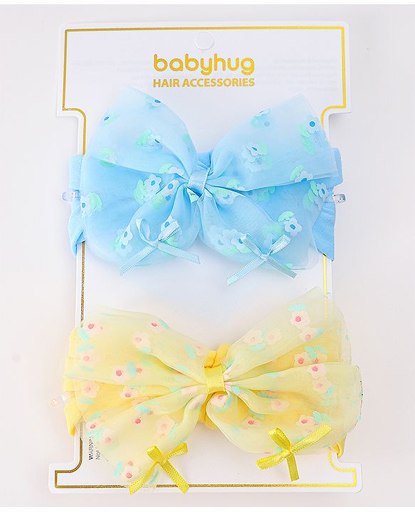 Babyhug Free Size Headband With Bow Applique Pack of 2 - Blue & Yellow
