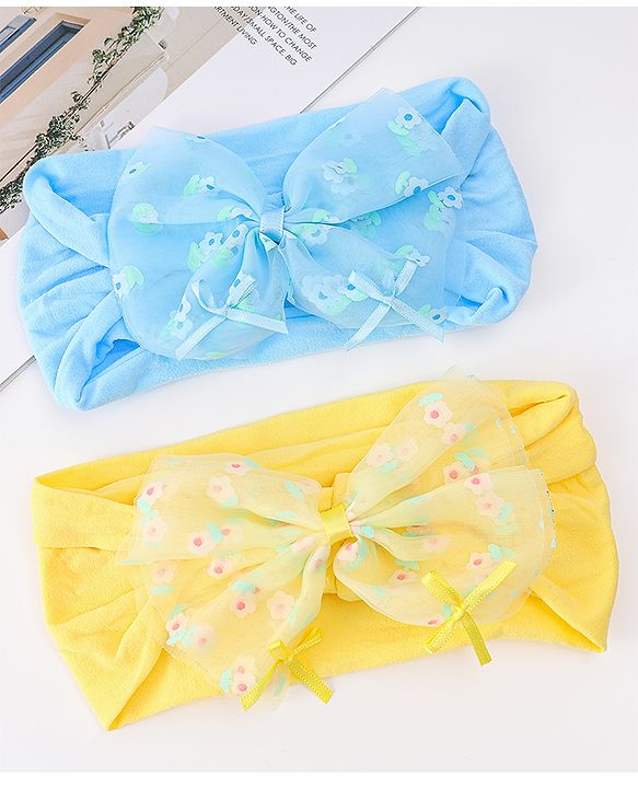 Babyhug Free Size Headband With Bow Applique Pack of 2 - Blue & Yellow
