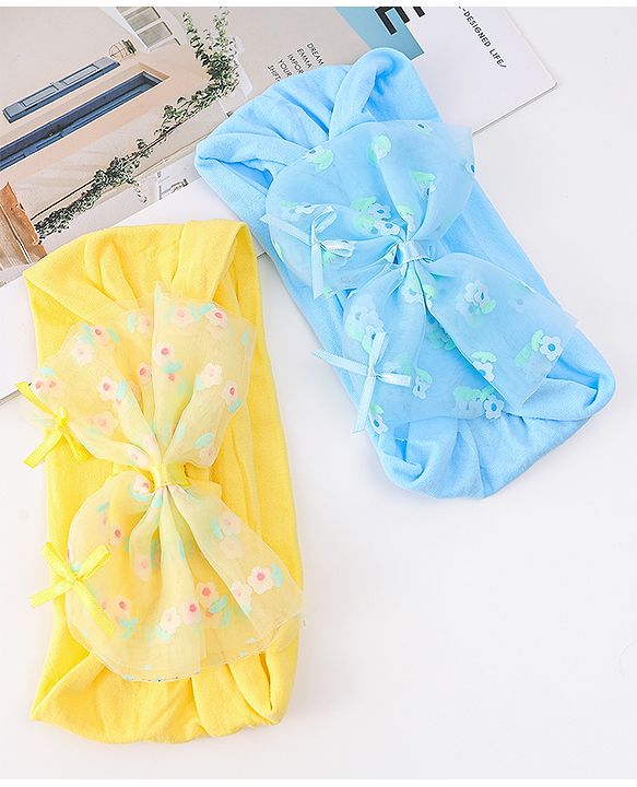 Babyhug Free Size Headband With Bow Applique Pack of 2 - Blue & Yellow