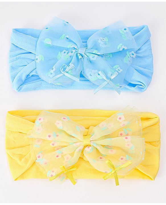 Babyhug Free Size Headband With Bow Applique Pack of 2 - Blue & Yellow