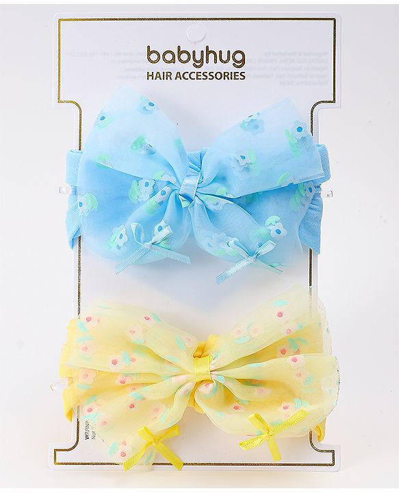 Babyhug Free Size Headband With Bow Applique Pack of 2 - Blue & Yellow