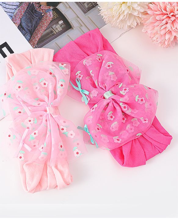 Babyhug Free Size Headband With Bow Applique Pack of 2 - Pink & Fuchsia