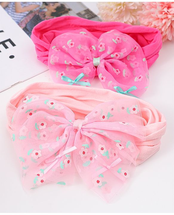 Babyhug Free Size Headband With Bow Applique Pack of 2 - Pink & Fuchsia