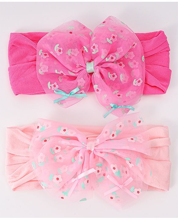 Babyhug Free Size Headband With Bow Applique Pack of 2 - Pink & Fuchsia