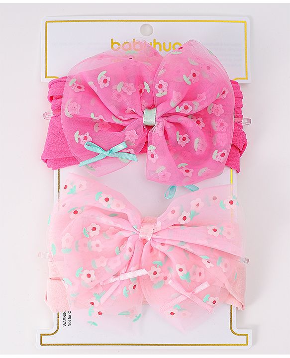 Babyhug Free Size Headband With Bow Applique Pack of 2 - Pink & Fuchsia