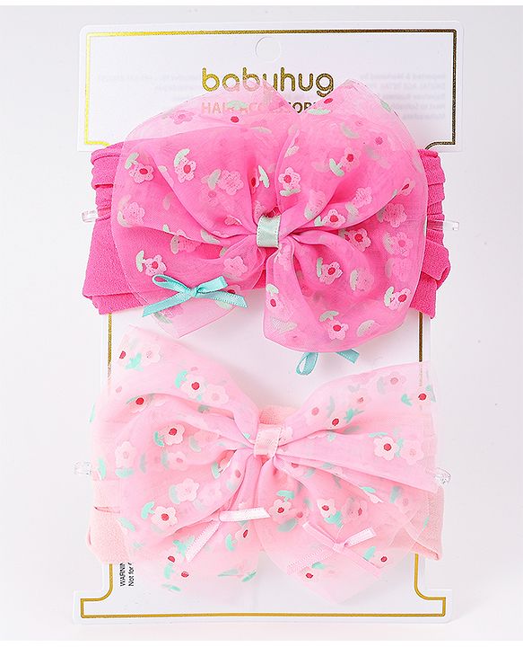 Babyhug Free Size Headband With Bow Applique Pack of 2 - Pink & Fuchsia