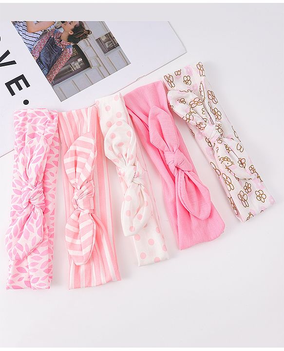 Babyhug Free Size Headbands with Stripes and Polka Dot Print  Pack of 5 - Multicolor