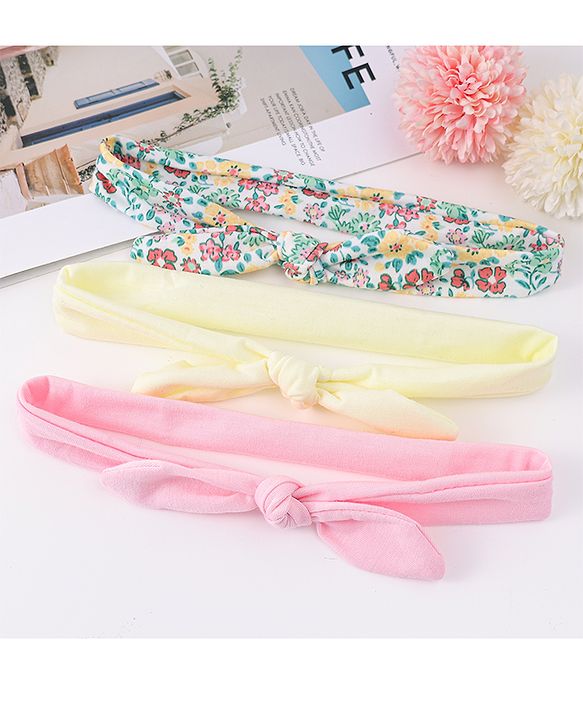 Babyhug Headbands with Bow Applique & Floral Print Pack of 3 Free Size - Multicolor