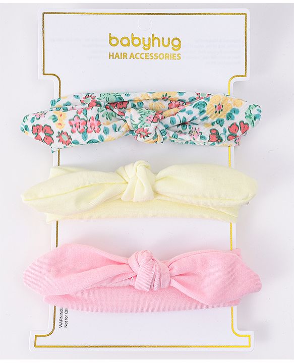 Babyhug Headbands with Bow Applique & Floral Print Pack of 3 Free Size - Multicolor