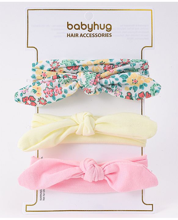 Babyhug Headbands with Bow Applique & Floral Print Pack of 3 Free Size - Multicolor