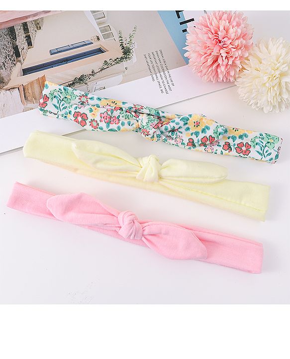 Babyhug Headbands with Bow Applique & Floral Print Pack of 3 Free Size - Multicolor
