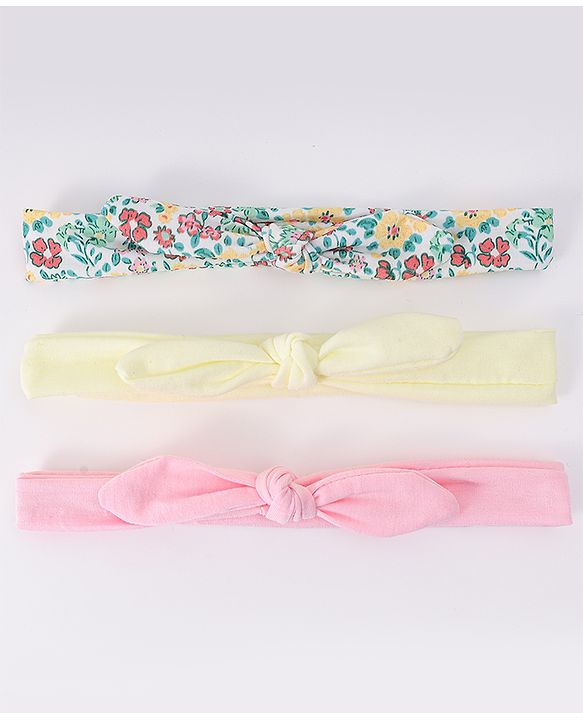 Babyhug Headbands with Bow Applique & Floral Print Pack of 3 Free Size - Multicolor