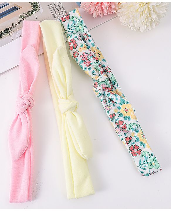 Babyhug Headbands with Bow Applique & Floral Print Pack of 3 Free Size - Multicolor