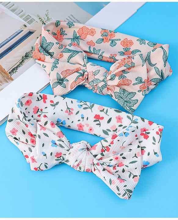 Babyhug Headbands with Floral Print & Bow Applique Pack of 2 Free Size - Multicolor