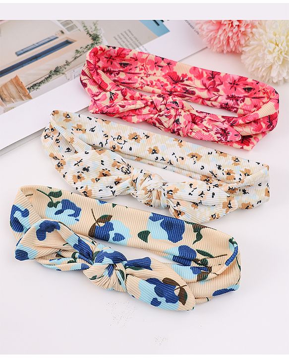 Babyhug Free Size Headbands with Floral Print Pack of 3  - Multicolor