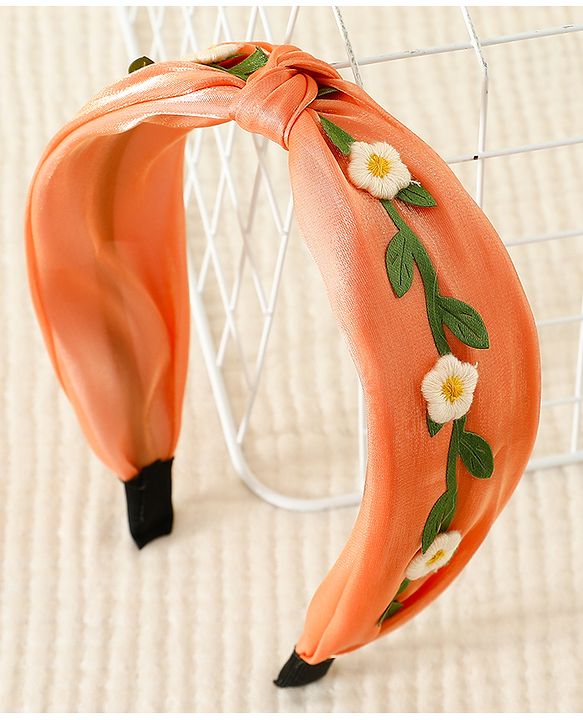 Pine Kids Hair Band with Floral Applique - Peach