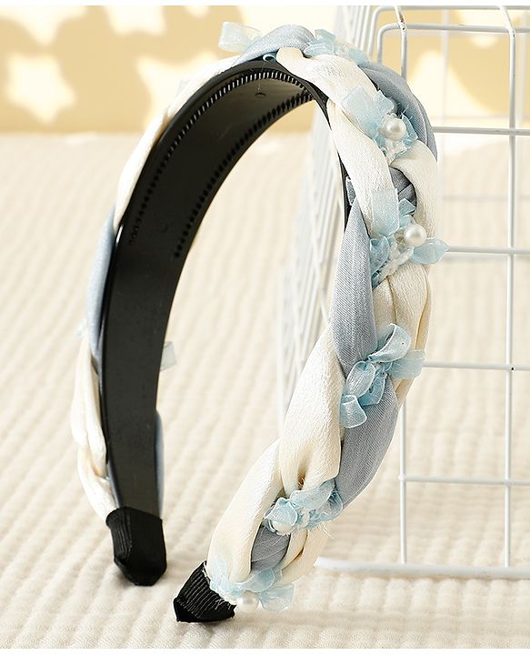 Pine Kids Free Size Hair Band With Pearl Detailing - Blue & White