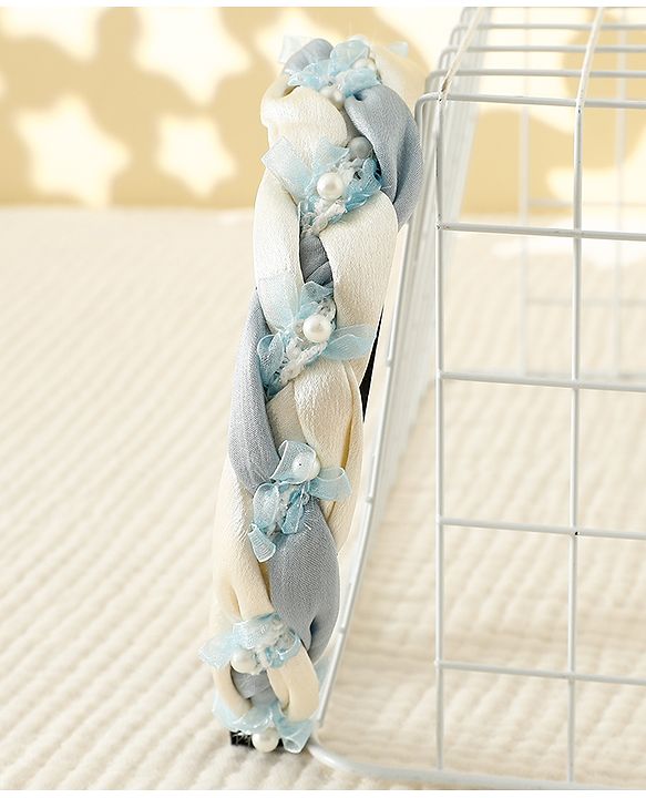Pine Kids Free Size Hair Band With Pearl Detailing - Blue & White