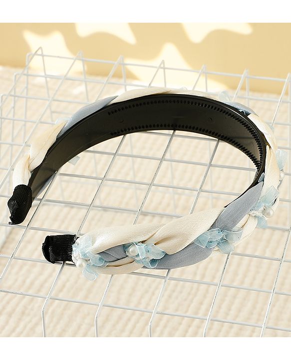 Pine Kids Free Size Hair Band With Pearl Detailing - Blue & White