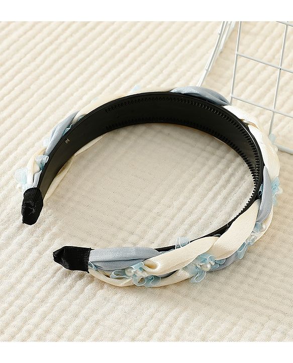 Pine Kids Free Size Hair Band With Pearl Detailing - Blue & White