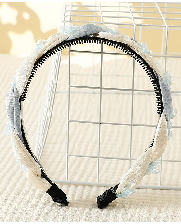 Pine Kids Free Size Hair Band With Pearl Detailing - Blue & White