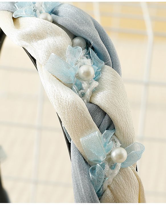 Pine Kids Free Size Hair Band With Pearl Detailing - Blue & White